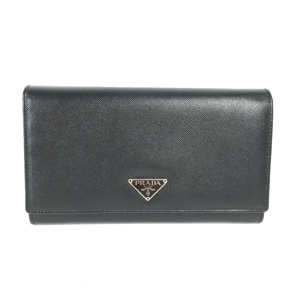 PRADA M608A triangle logo triangle logo plate Bifold Long Wallet Black - Picture 1 of 10